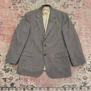 Stafford Mens 44L Gray Check Wool Blazer Sport Coat Grey Suit Jacket 100% Wool